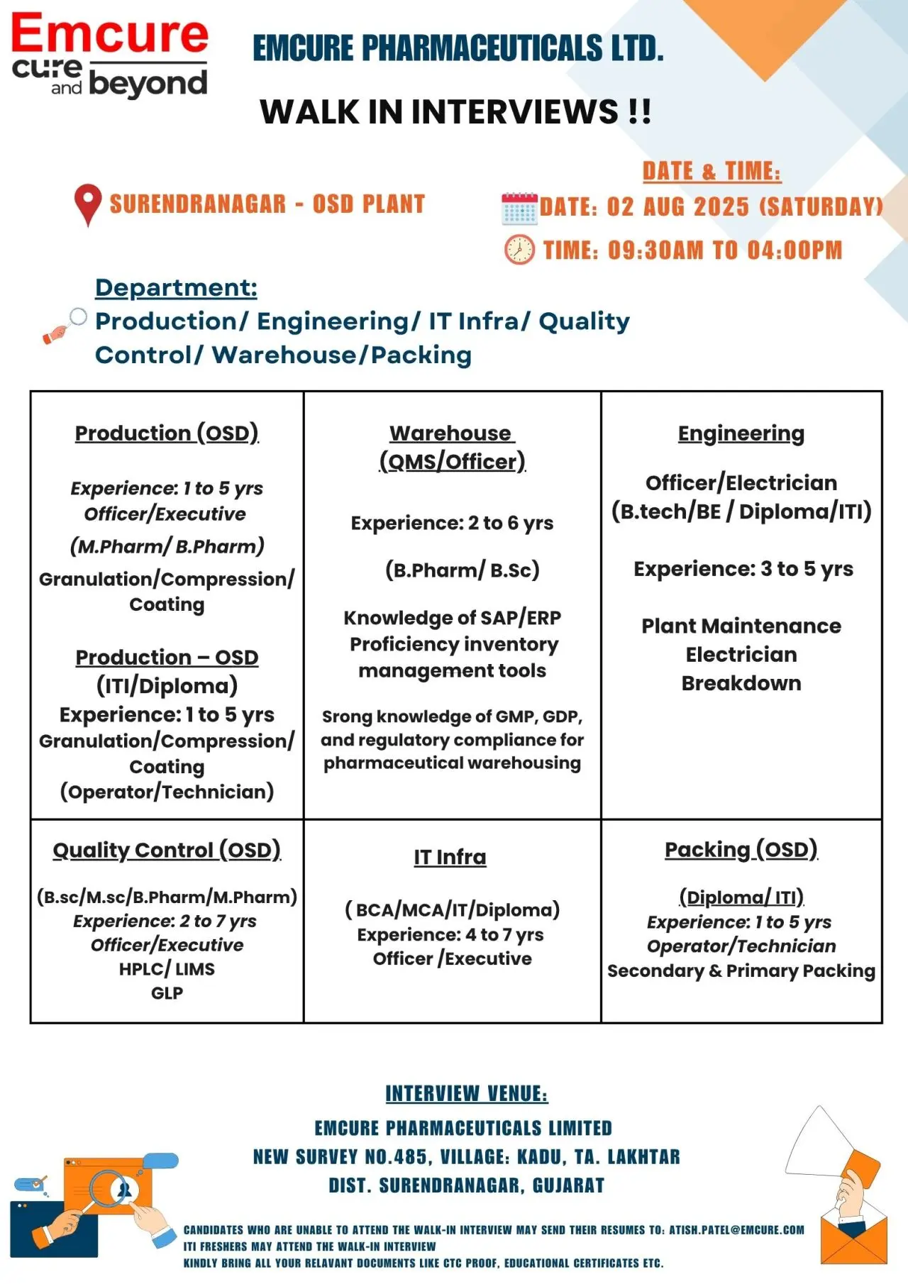 Emcure Pharmaceuticals Walk-In Production, QC, Engineering, Warehouse, Packing, IT Infra 3 Emcure Pharmaceuticals Walk-In Production, QC, Engineering, Warehouse, Packing, IT Infra