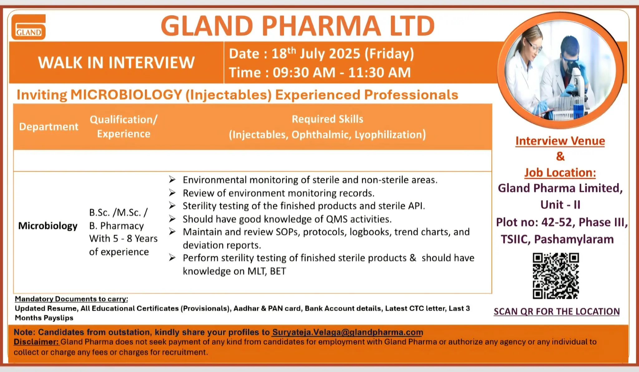 Gland Pharma Walk-in Microbiology Department 3 Gland Pharma Walk-in Microbiology Department