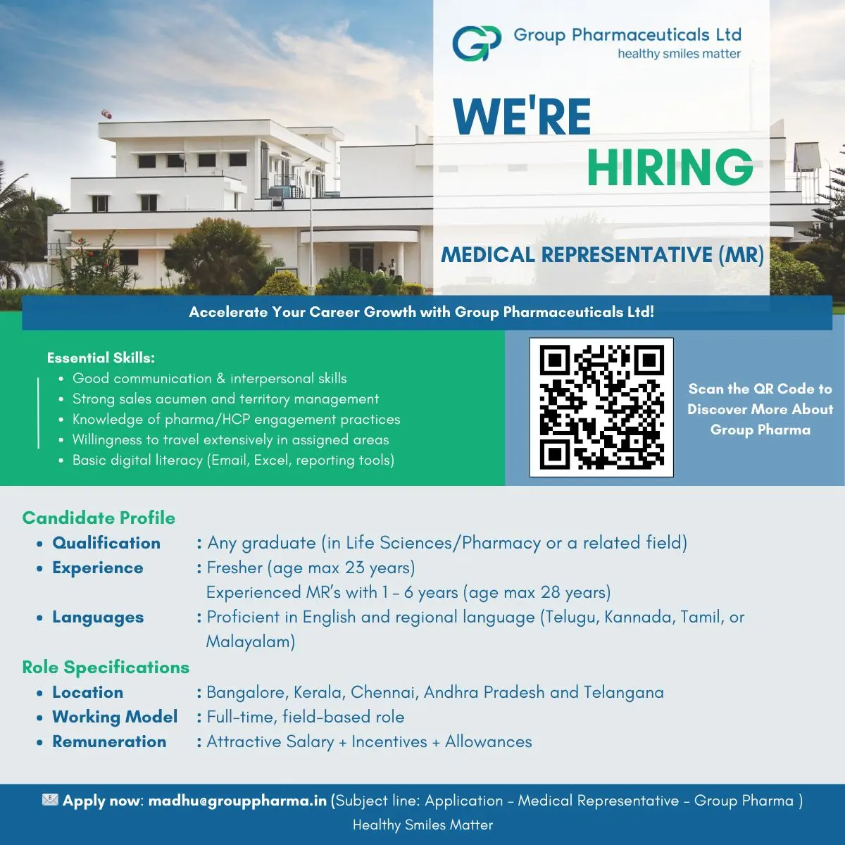 Group Pharmaceuticals Hiring Medical Representative (MR) 2 Group Pharmaceuticals Hiring Medical Representative (MR)