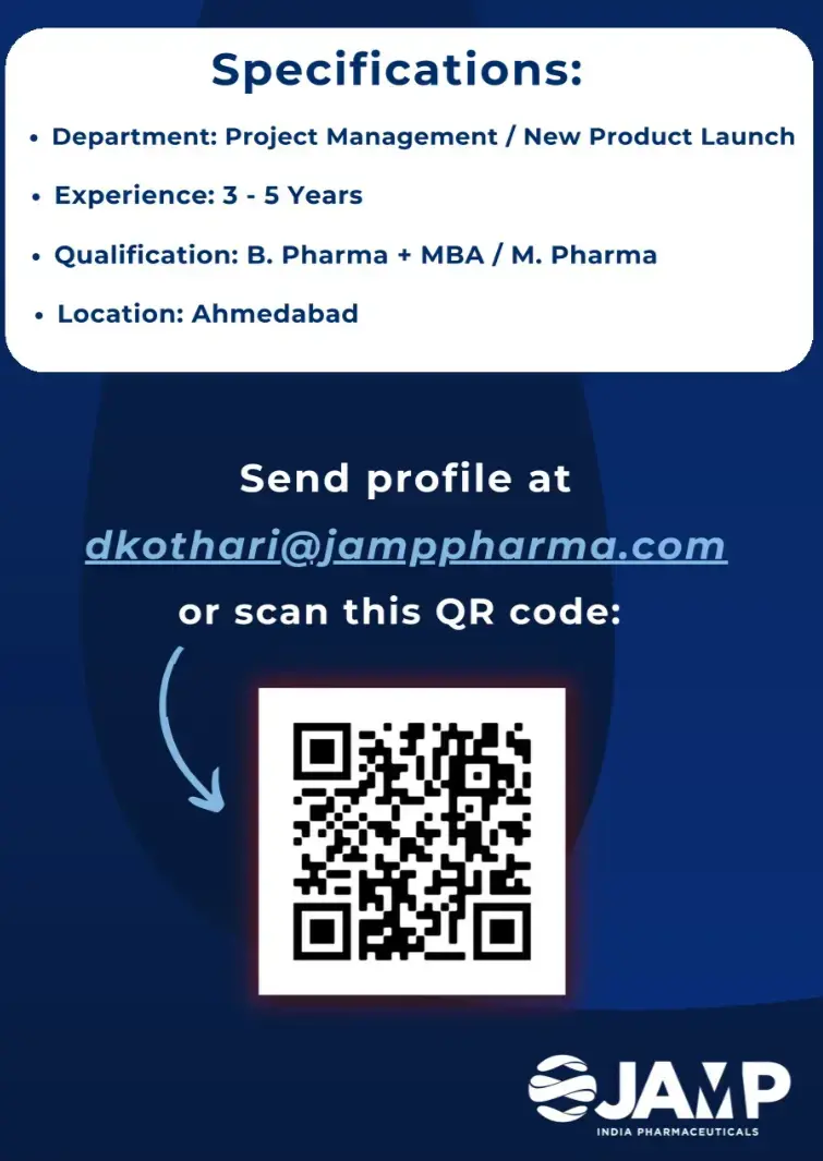 JAMP India Pharmaceuticals Hiring Project Management / New Product Launch 3 JAMP India Pharmaceuticals Hiring Project Management / New Product Launch