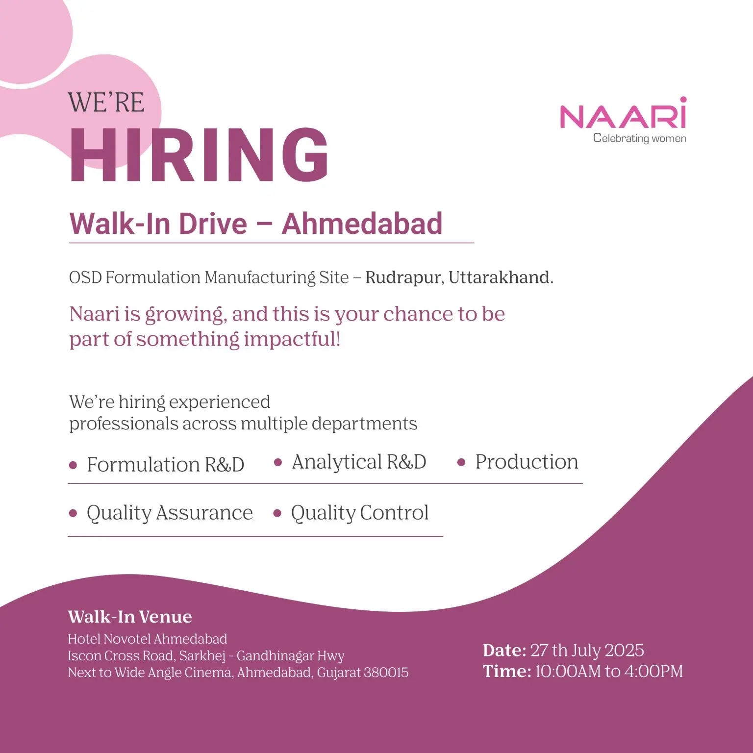 Naari Pharmaceuticals walk-in R&D, Analytical R&D, Production, QA, QC 3 Naari Pharmaceuticals walk-in R&D, Analytical R&D, Production, QA, QC (1)