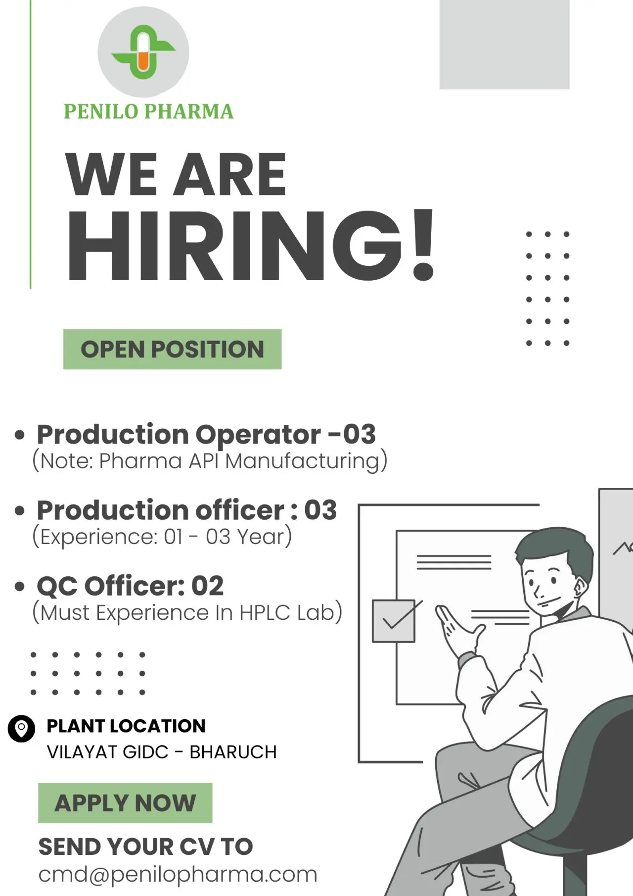 Penilo Pharma Hiring Production Operator, Production Officer, QC Officer 3 Penilo Pharma Hiring Production Operator, Production Officer, QC Officer
