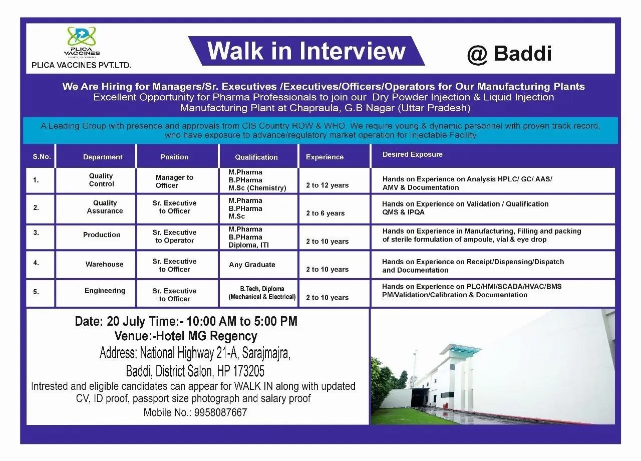 Senidoya Plica Vaccines Walk-In QC, QA, Production, Engineering, Warehouse 2 Senidoya Plica Vaccines Walk-In QC, QA, Production, Engineering, Warehouse