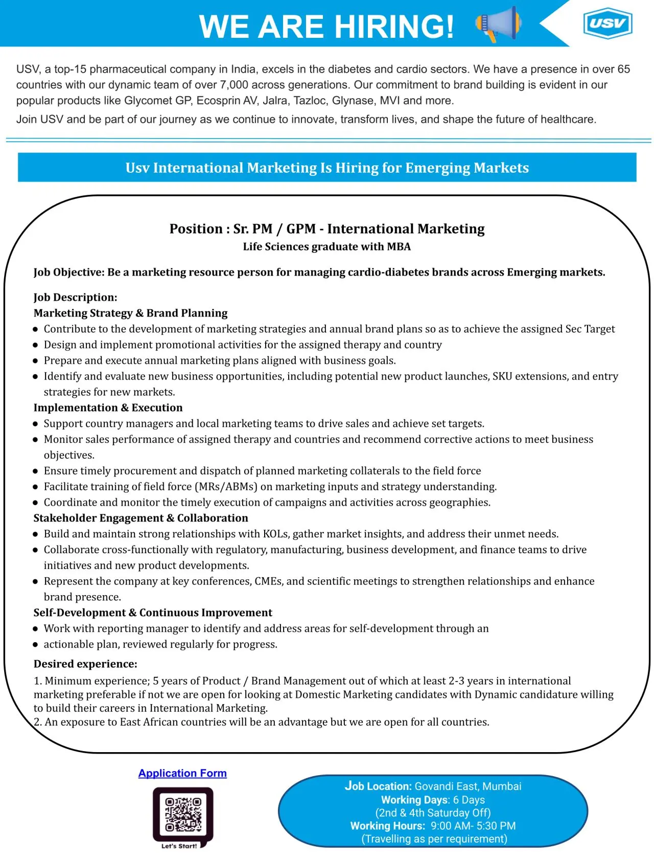 USV Pvt. Hiring Sr. PM / GPM - International Marketing 2 USV Pvt. Hiring Sr. PM GPM - International Marketing