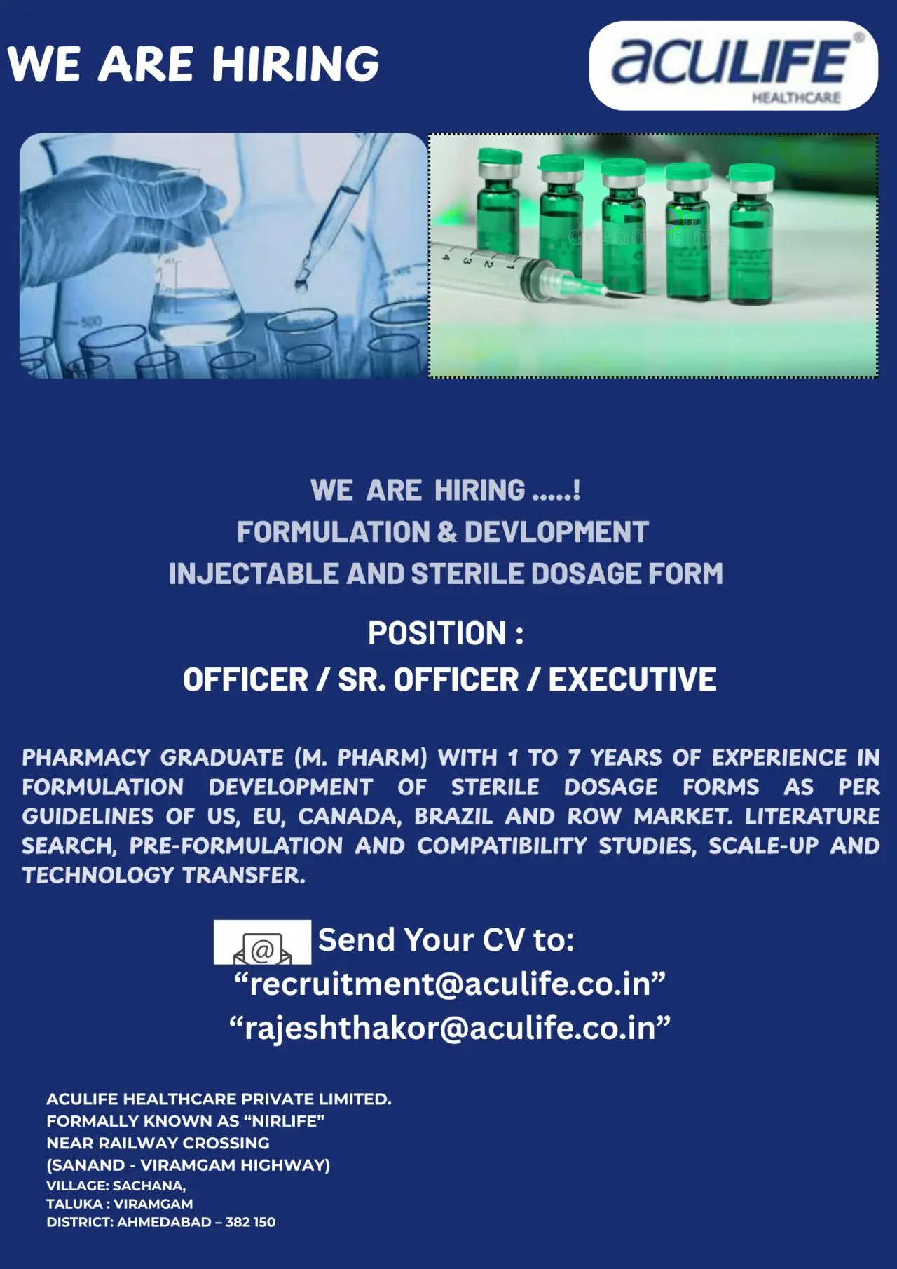 Aculife Healthcare Hiring Officer, Sr. Officer, Executive – F&D 3 Aculife Healthcare Hiring Officer, Sr. Officer, Executive – F&D
