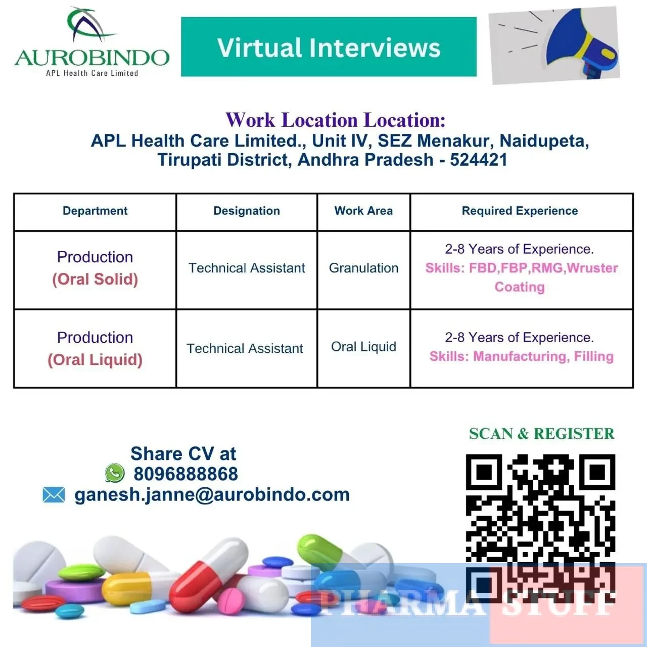 Aurobindo Pharma (APL Health Care Ltd.) Hiring Production (Oral Solid, Oral Liquid) 3 Aurobindo Pharma (APL Health Care Ltd.) Hiring Production (Oral Solid, Oral Liquid)