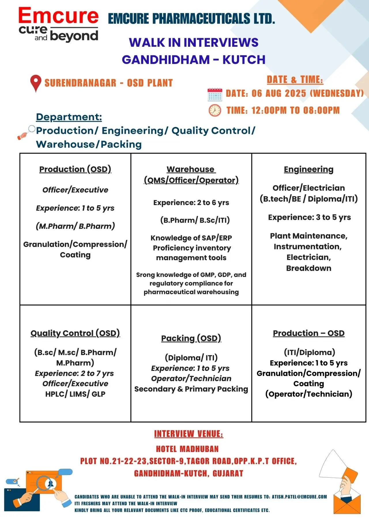 Emcure Pharmaceuticals Walk-in Production, Quality Control, Warehouse, Packing, Engineering 3 Emcure Pharmaceuticals Walk-in Production, Quality Control, Warehouse, Packing, Engineering
