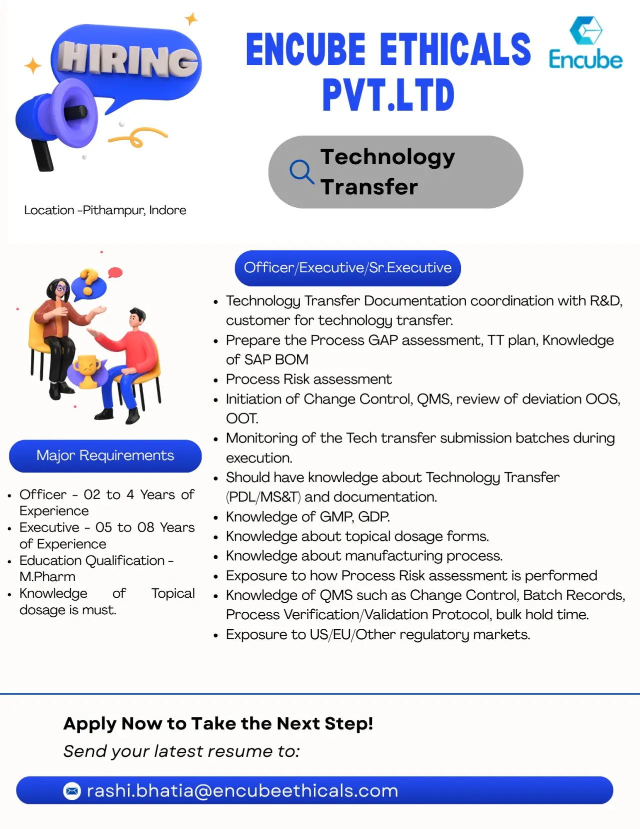 Encube Ethicals Hiring Officer, Executive, and Sr. Executive 3 Encube Ethicals Hiring Officer, Executive, and Sr. Executive