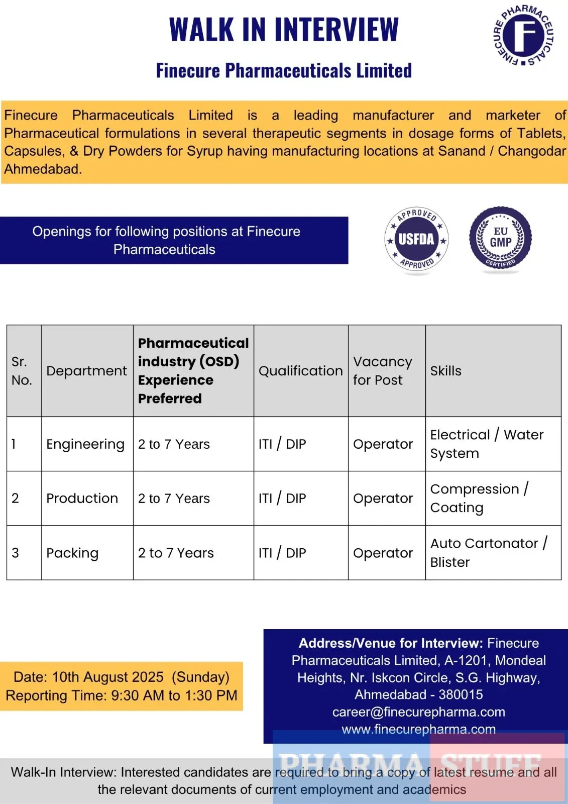 Finecure Pharmaceuticals Walk-In Operator – Electrical/Water, Compression, Blister, Packing 3 Finecure Pharmaceuticals Walk-In Operator – Electrical/Water, Compression, Blister, Packing