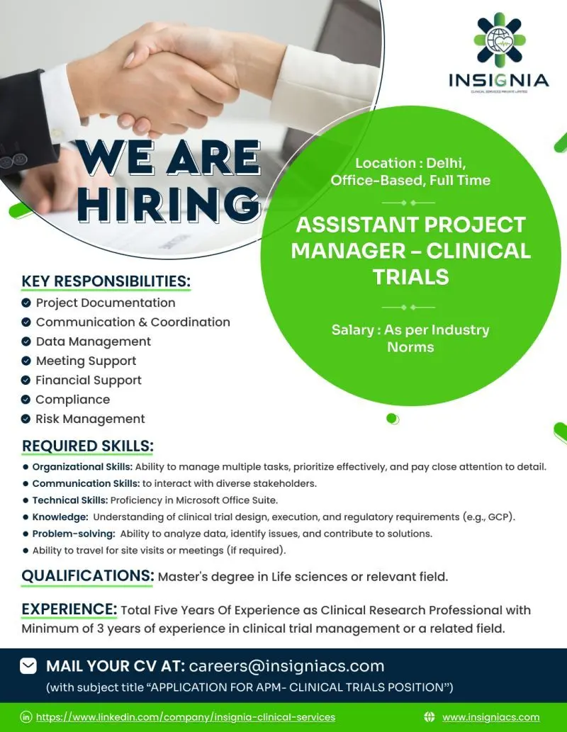 Insignia Clinical Services Hiring Assistant Project Manager – Clinical Trials 3 Insignia Clinical Services Hiring Assistant Project Manager – Clinical Trials