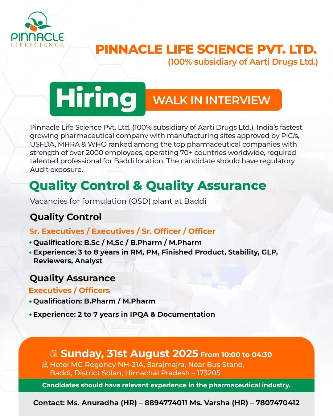 Pinnacle Life Science Walk-in Quality Control & Quality Assurance 3 Pinnacle Life Science Walk-in Quality Control & Quality Assurance