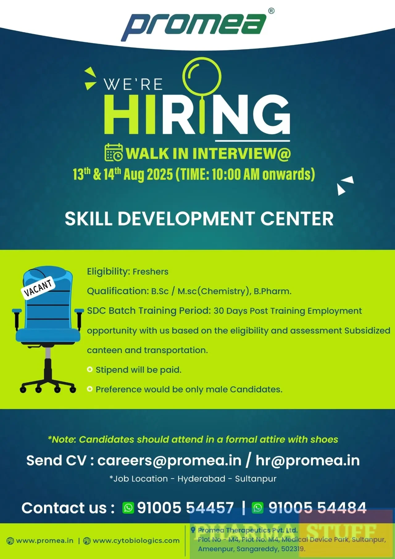 Promea Therapeutics Walk-in SDC Batch – Freshers for Manufacturing/Production 3 Promea Therapeutics Walk-in SDC Batch – Freshers for Manufacturing/Production