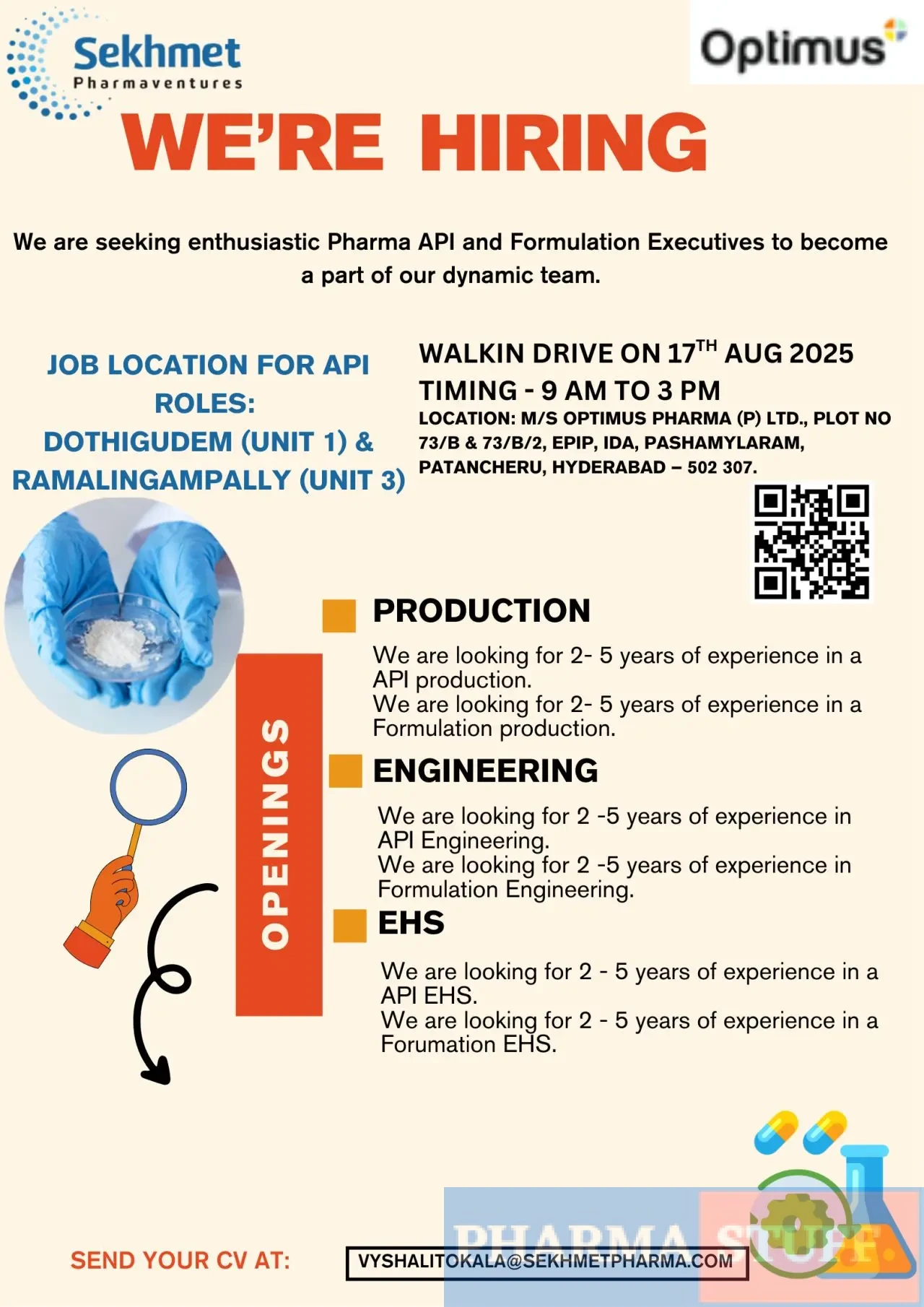Sekhmet Pharmaventures Walk-In Production (API & Formulation), Engineering (API & Formulation), EHS (API & Formulation) 3 Sekhmet Pharmaventures Walk-In Production (API & Formulation), Engineering (API & Formulation), EHS (API & Formulation)