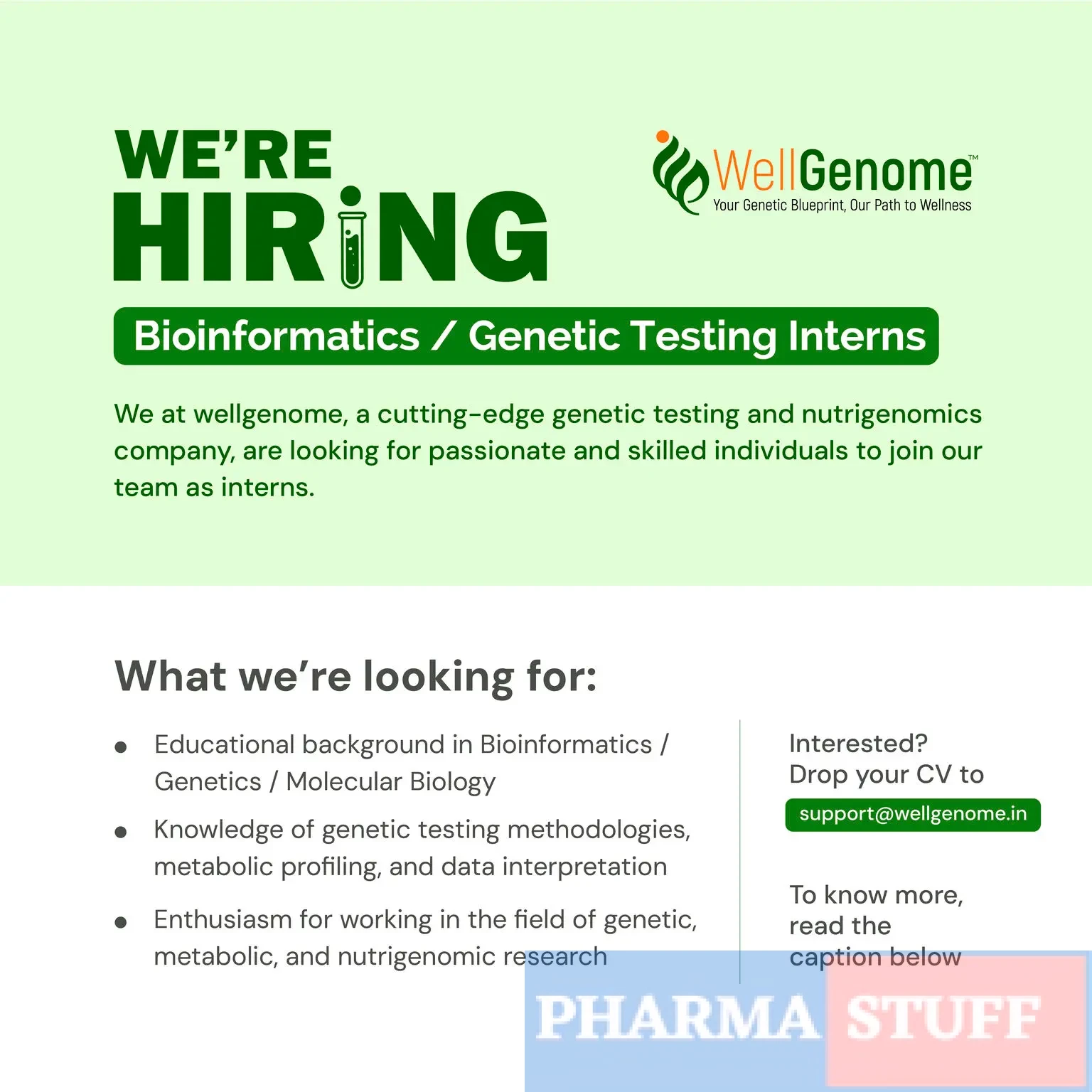 Well Genome Hiring Bioinformatics / Genetic Testing Intern 3 Well Genome Hiring Bioinformatics / Genetic Testing Intern