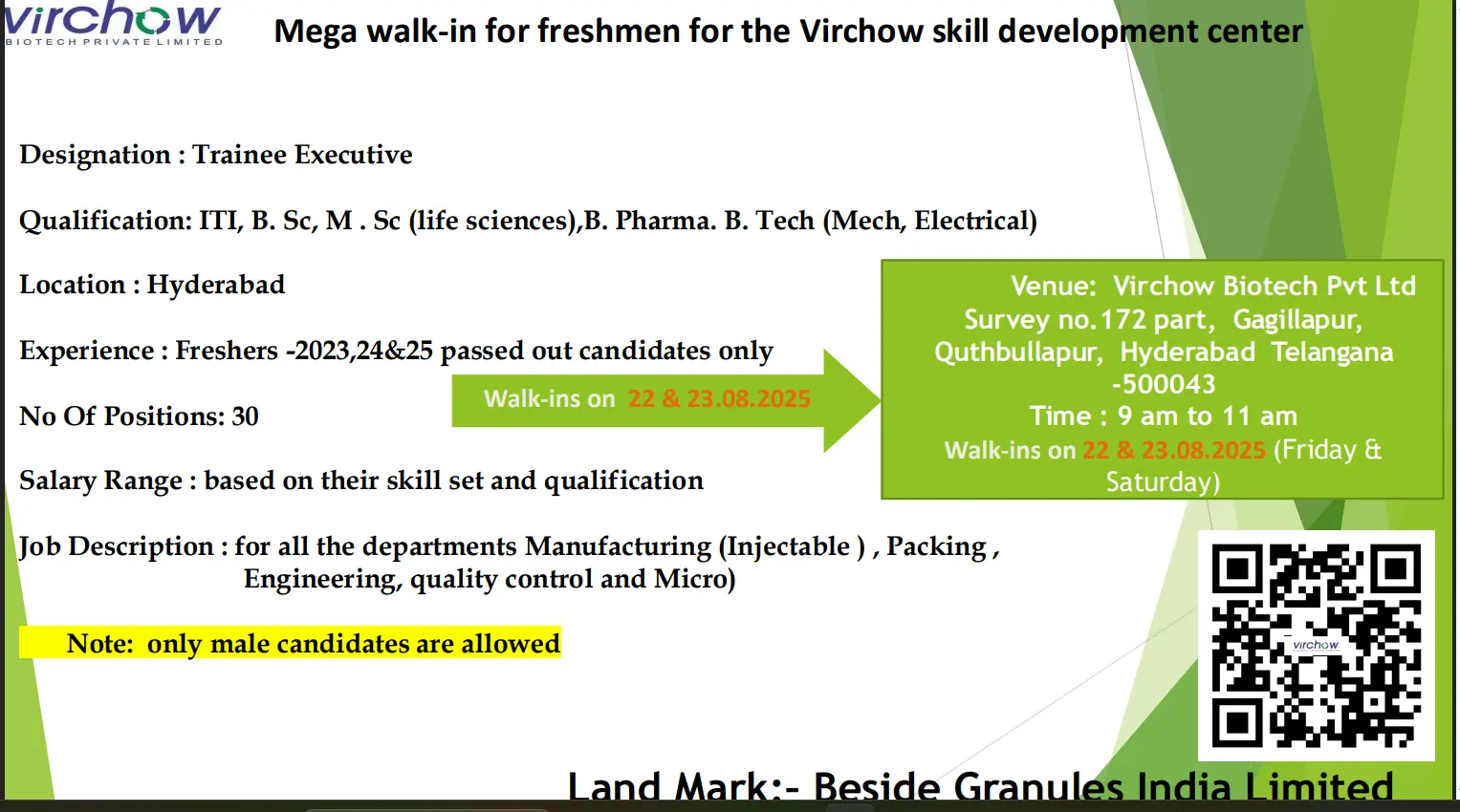Virchow Biotech walk-in 30 Trainee Executives 6 Virchow Biotech walk-in 30 Trainee Executives
