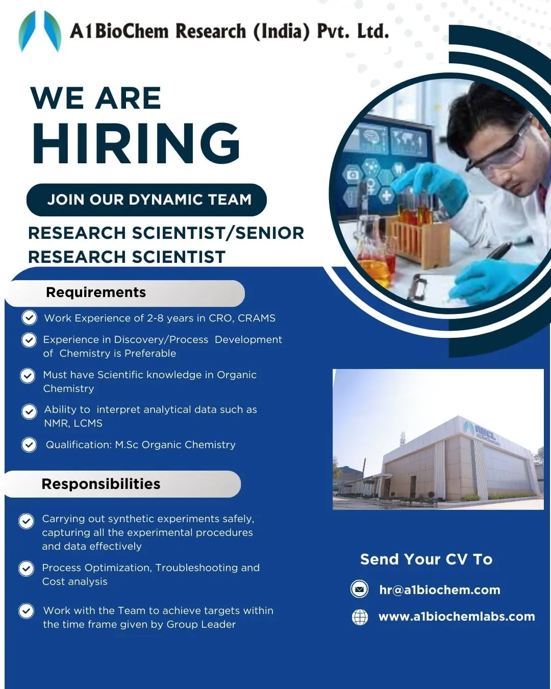 A1 BioChem Research Hiring Research Scientist & Sr. Scientist 3 A1 BioChem Research Hiring Research Scientist & Sr. Scientist