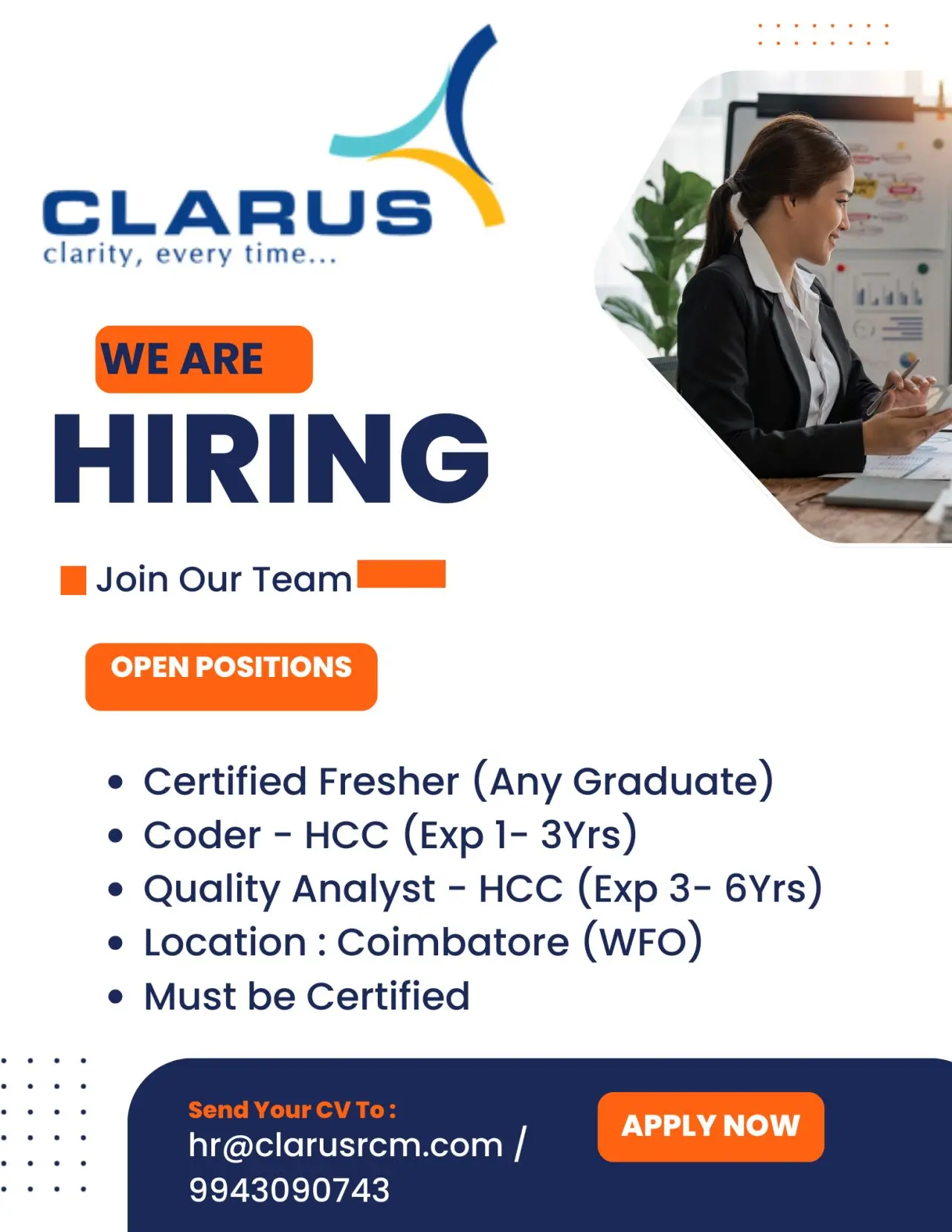 Clarus Hiring Certified Fresher, HCC Coder,Quality Analyst 3 Clarus Hiring Certified Fresher, HCC Coder,Quality Analyst