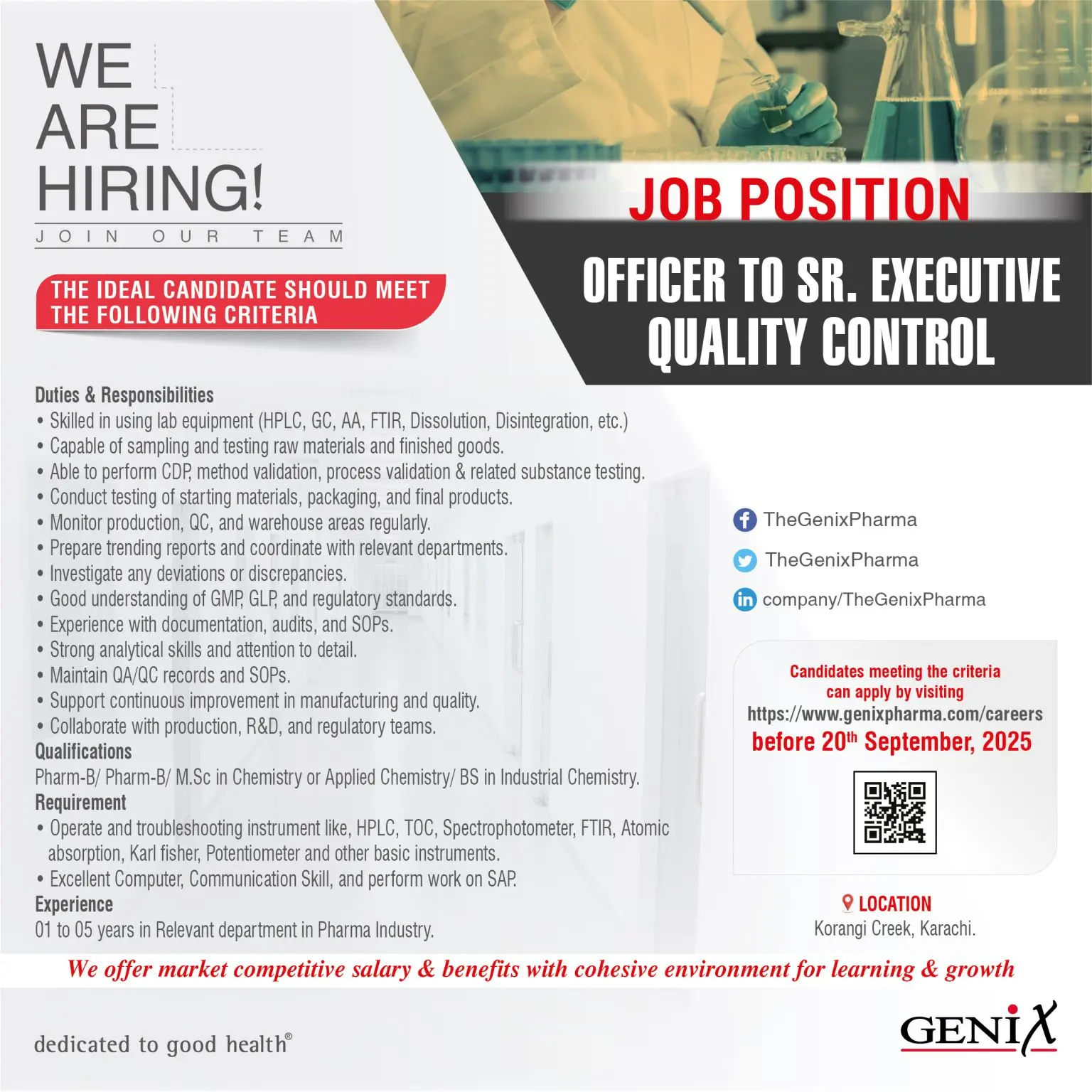 Genix Pharma Hiring Officer to Sr. Executive – Quality Control 5 Genix Pharma Hiring Officer to Sr. Executive – Quality Control (1)