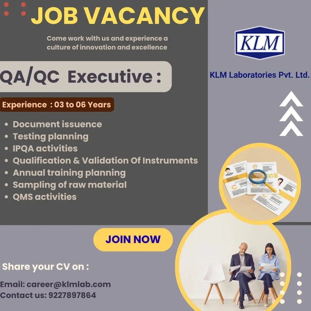 KLM Laboratories Hiring QA/QC Executive 3 KLM Laboratories Hiring QA/QC Executive