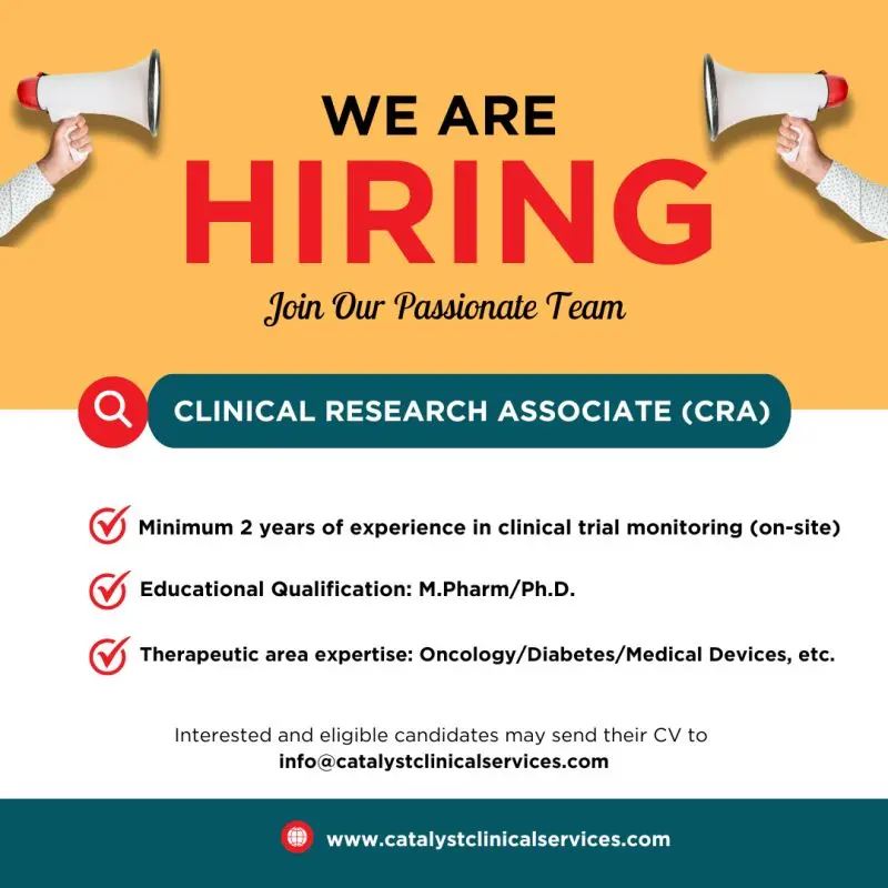 Apply for Clinical Research Associate (CRA) role at Catalyst 3 Apply for Clinical Research Associate (CRA) role at Catalyst