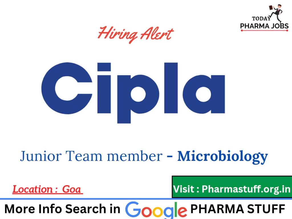 cipla hiring notification for junior team member goa2469340357124327039.