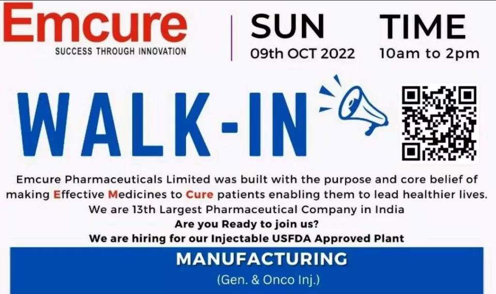 emcure pharmaceuticals walk in interview for manufacturing2212388613363365925