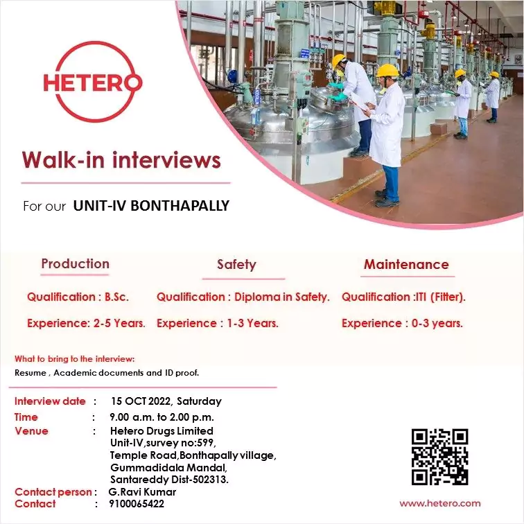 hetero walk in interview at hyderabad