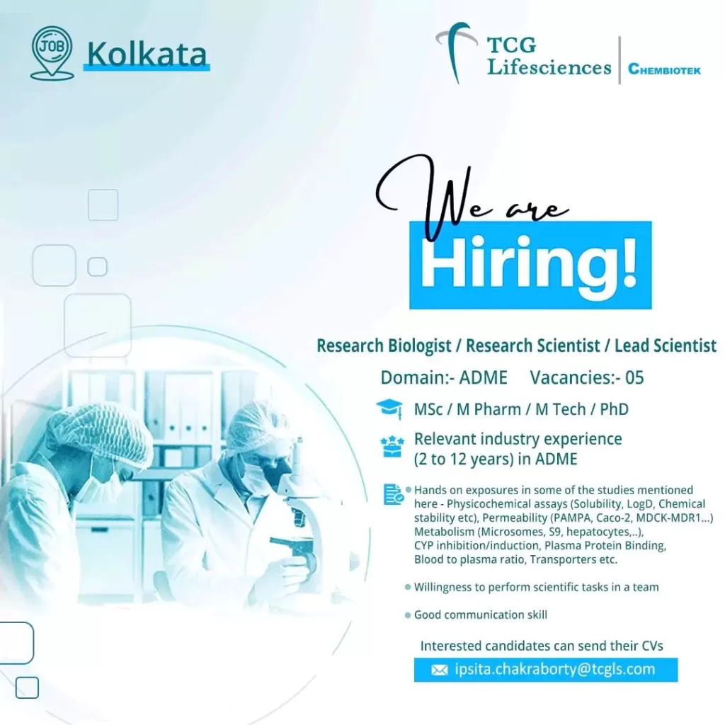 tcg lifesciences kolkata looking adme research biologist8907387089530776456