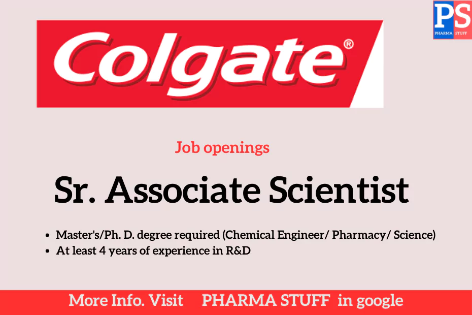 colgate hiring R&D Sr. Associate Scientist
