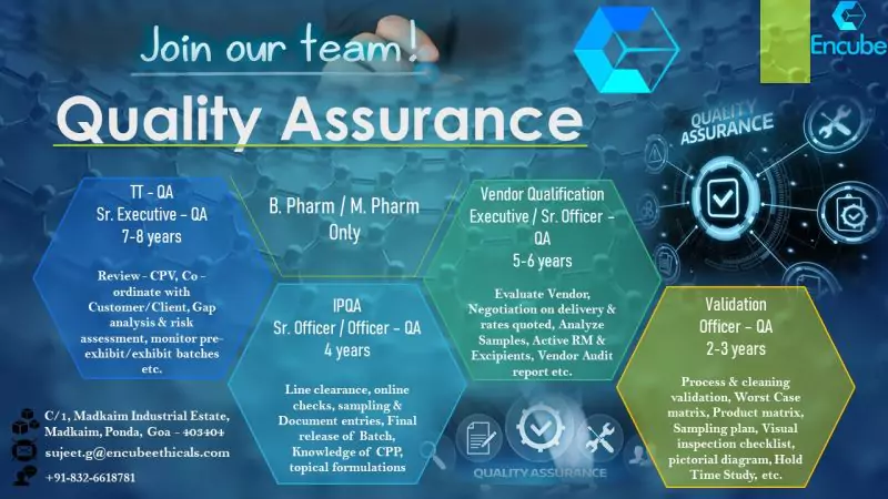 Multiple Quality Assurance Job Vacancies at Encube Ethicals