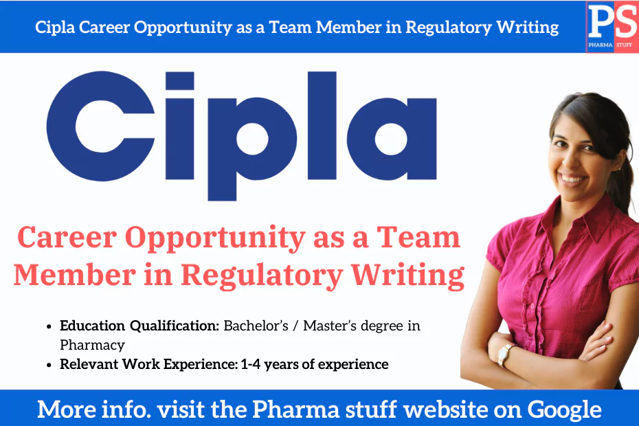 Cipla Career Opportunity as a Team Member in Regulatory Writing