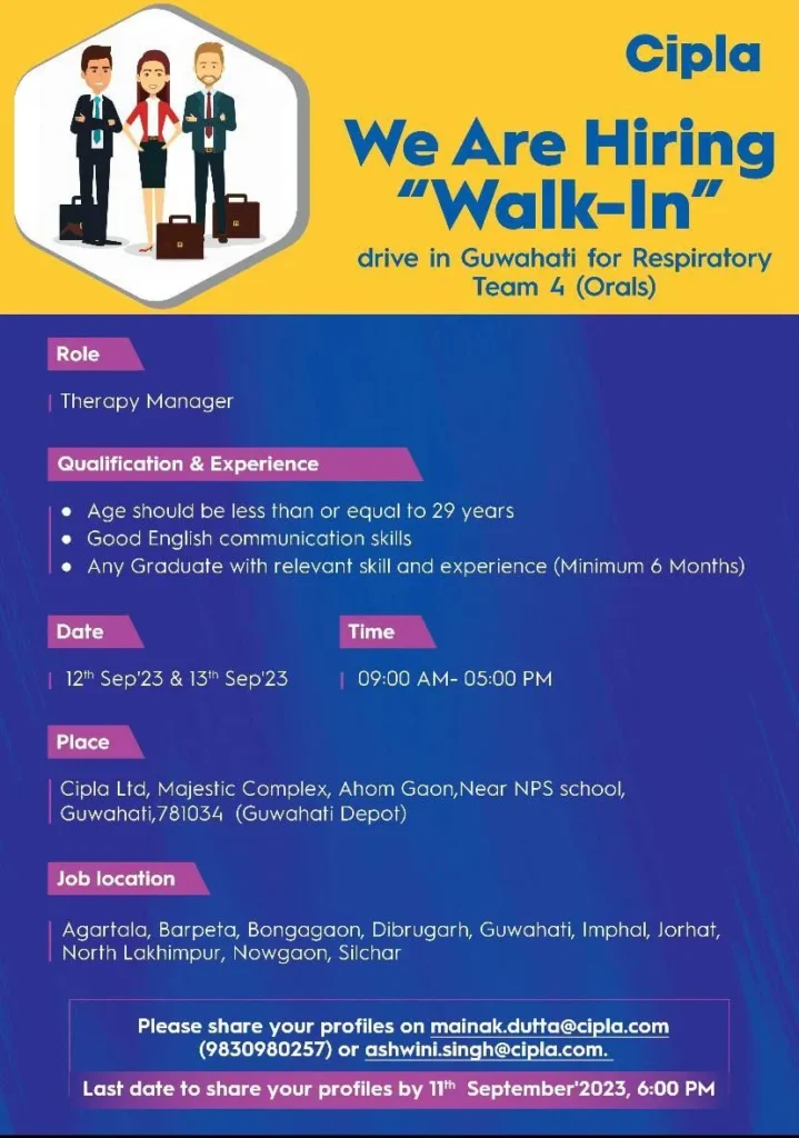 cipla walk in interview for medical representatives