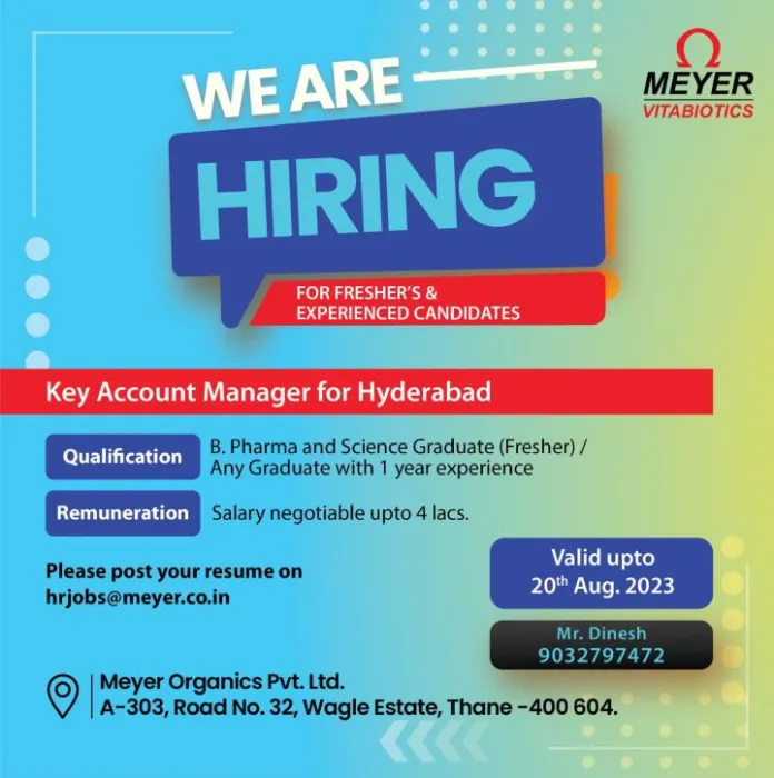 B. Pharma and Science Graduate (Fresher) jobs in hyderabad: Meyer Vitabiotics