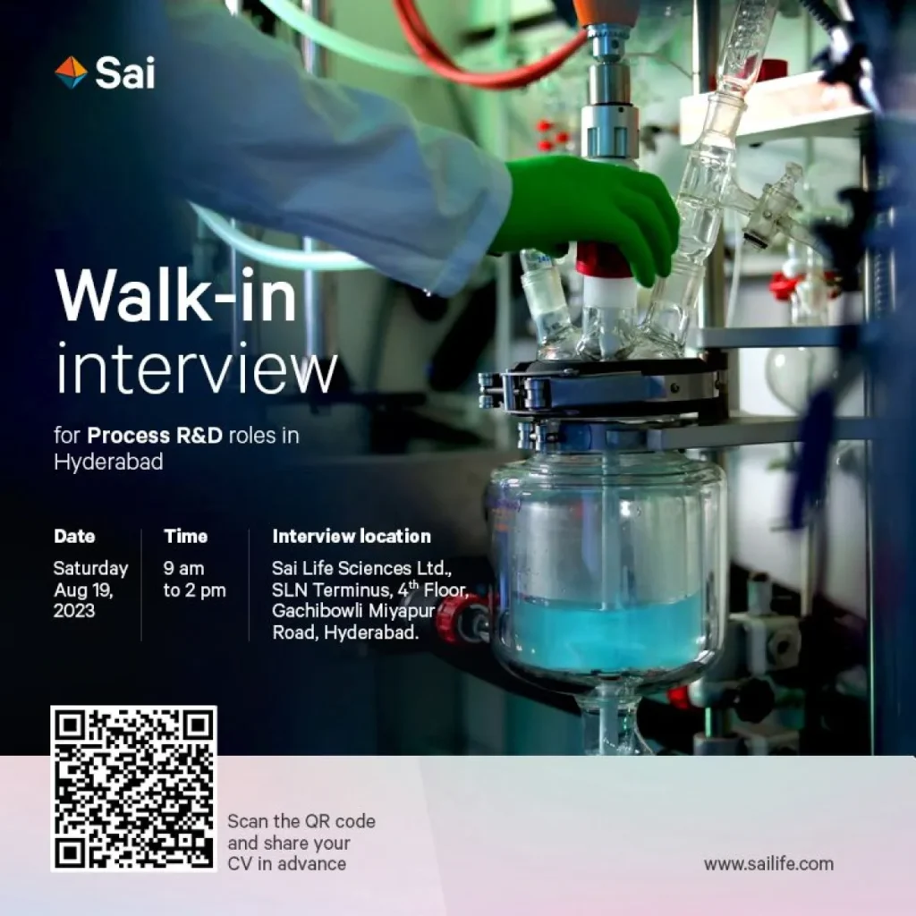 sailifesciences multiple job vacancies in hyderabad: Process R&D
