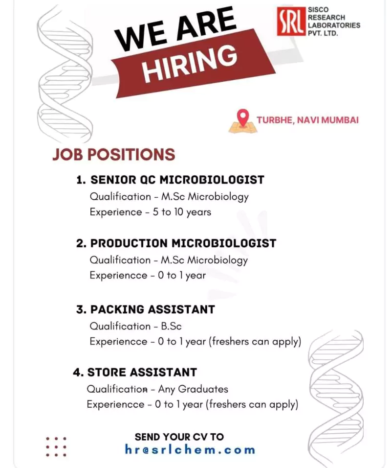 SISCO Research Laboratories Hiring Msc Microbiology Candidates