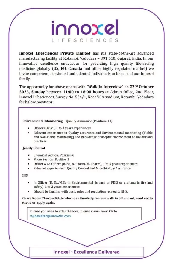 Job Opportunities at Innoxel Lifesciences