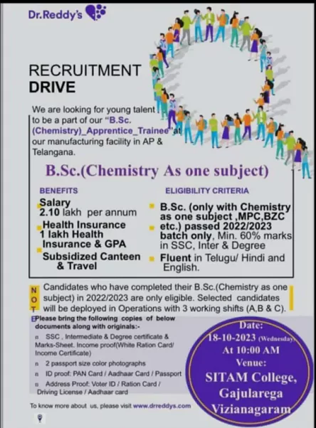 BSc. Chemistry Apprentice Trainee at Dr. Reddy's - Apply Now