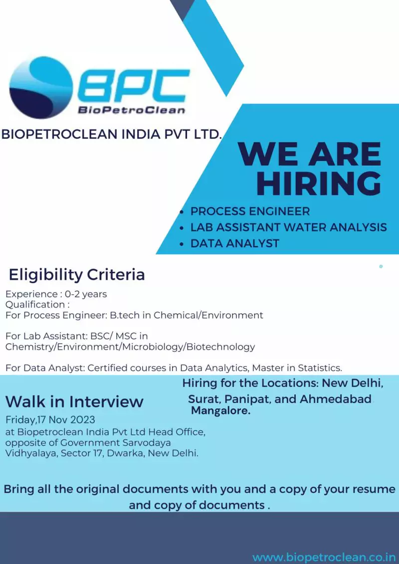 BPC Hiring Process Engineer, Lab Assistant, Data Analyst Positions