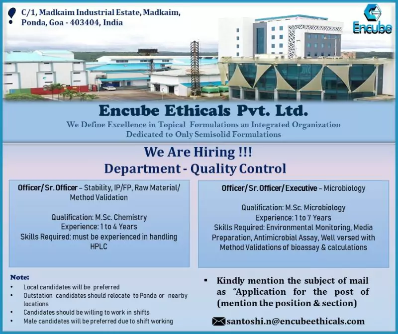 Encube Ethicals Job Vacancies: Quality Control 2 Encube Ethicals Job Vacancies: Quality Control