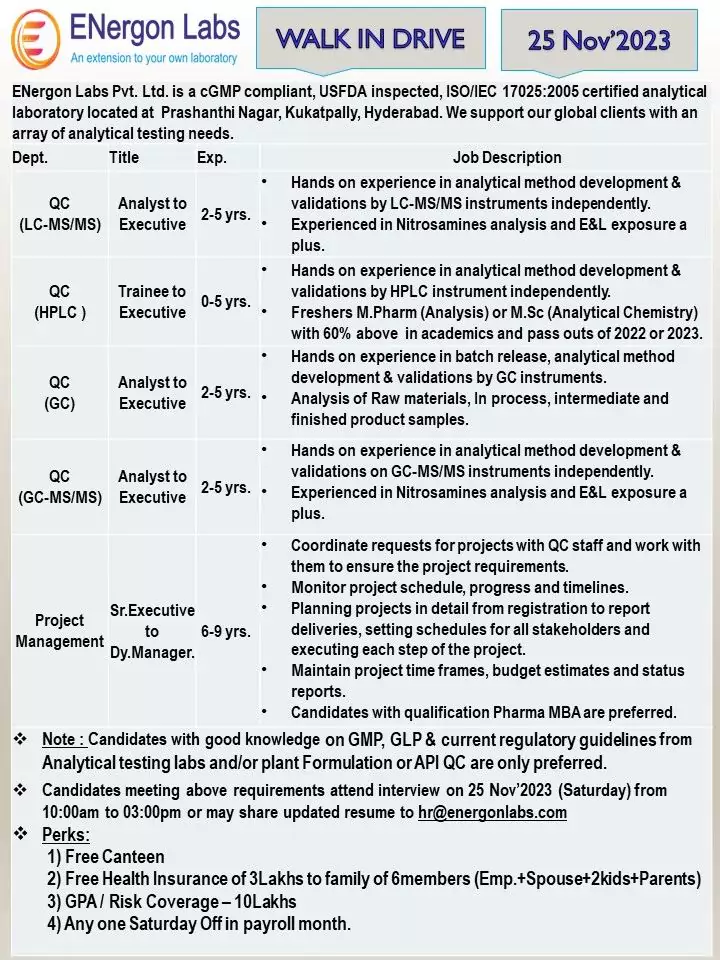 energon labs fresher & exp Job vacancies hyderabad