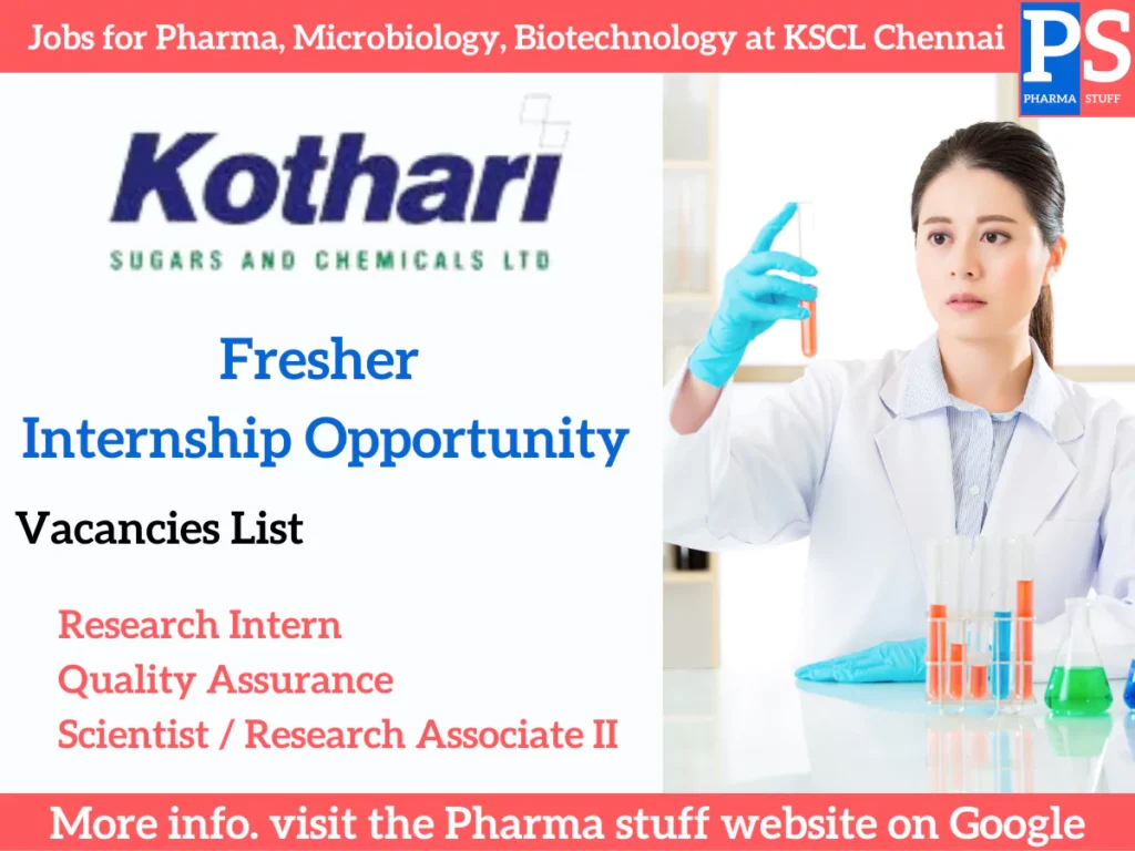 Jobs for Pharma, Microbiology, Biotechnology Candidates at KSCL Chennai