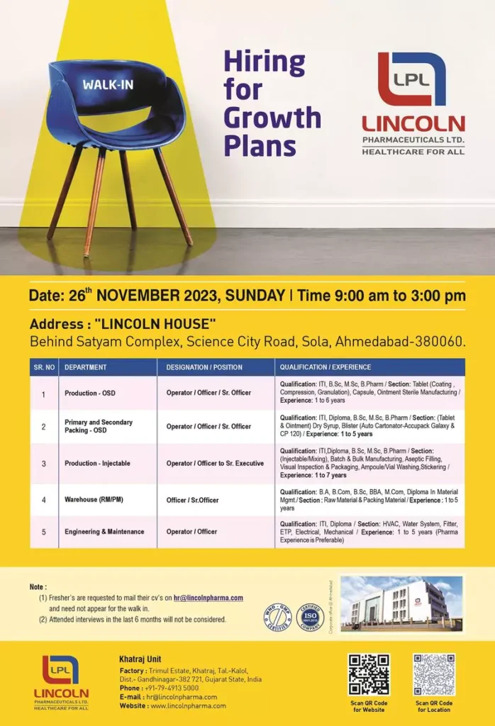lincoln pharmaceuticals walk in Production, Warehouse, and Engineering