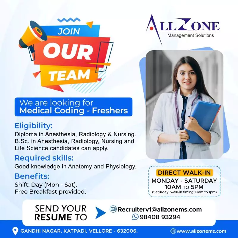 Medical Coding Fresher Jobs at Vellore 2 Medical Coding Fresher Opportunities at Allzone Management Solutions"