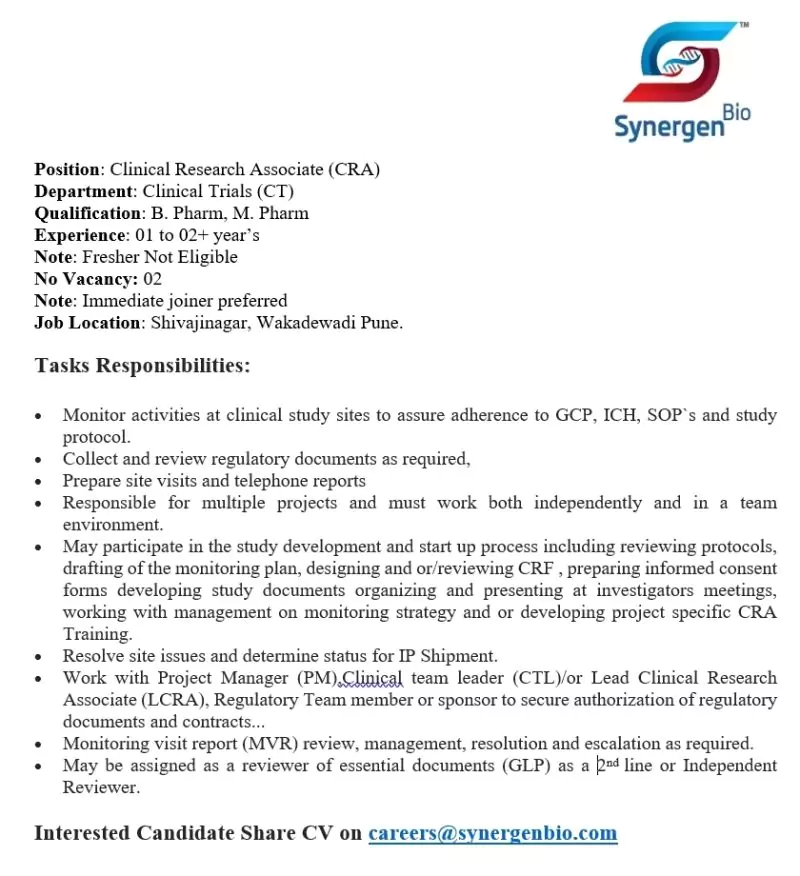 Synergene Bio as a Clinical Research Associate