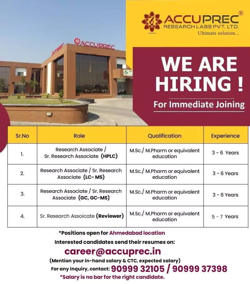 Accuprec Research Labs Multiple Job Vacancies MSc / M Pharm