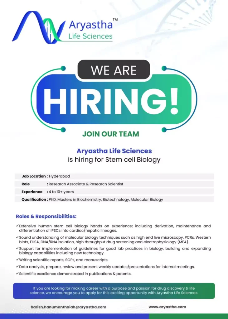 Aryastha Life Sciences Jobs: Ignite Your Career in Stem Cell Biology