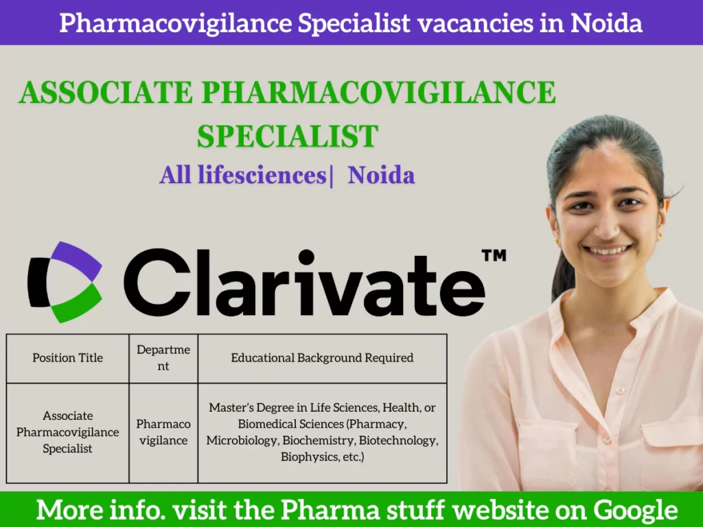 Associate Pharmacovigilance Specialist Vacancies at Clarivate, Noida