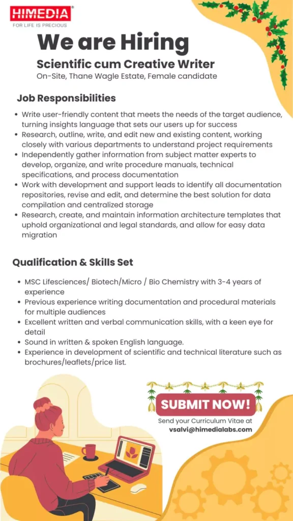 Join HiMedia Laboratories as a Scientific cum Creative Writer