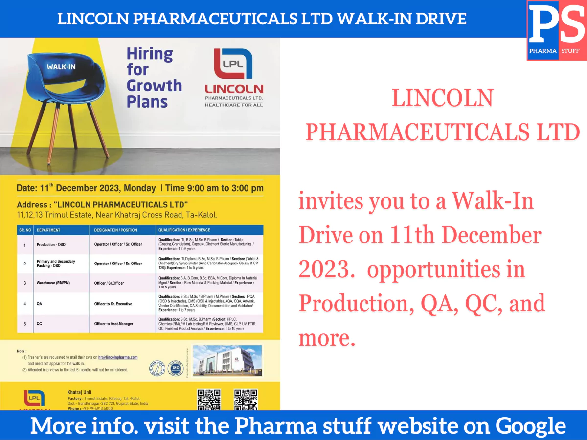 Lincoln Pharmaceuticals Walk-In Drive Ta-Kalol 2 LINCOLN PHARMACEUTICALS LTD Walk-In Drive: Explore Exciting Opportunities in Pharmaceuticals