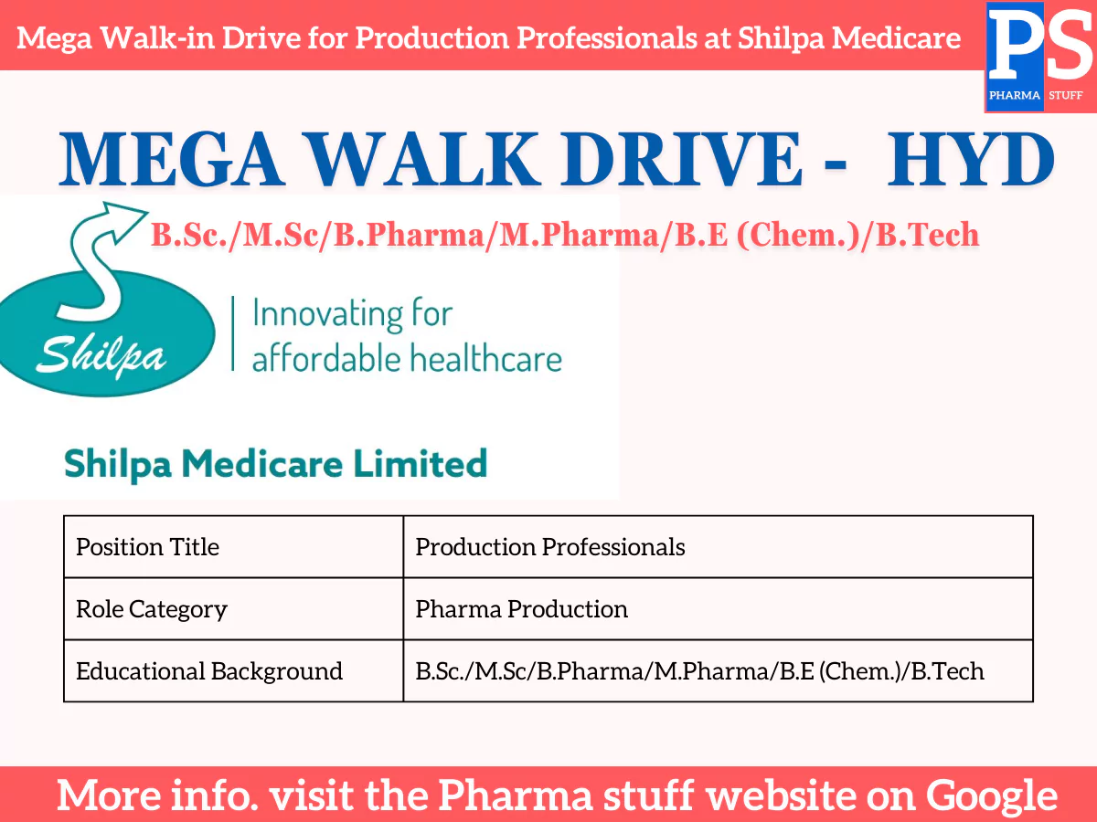 Mega Walk-in Drive for Production Professionals at Shilpa Medicare 2 Mega Walk-in Drive for Production Professionals at Shilpa Medicare